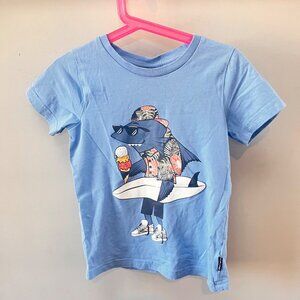 Polarn O. Pyret Organic Cotton Kids T-Shirt Shark & Ice Cream Graphic Size 4-5 Y